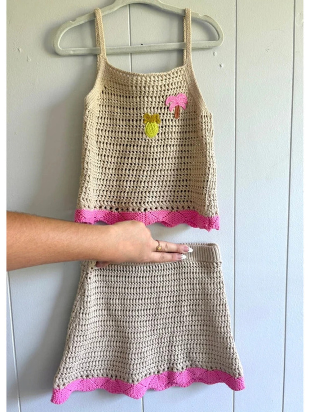 2T Crochet H&M Beige and Pink Matching Set